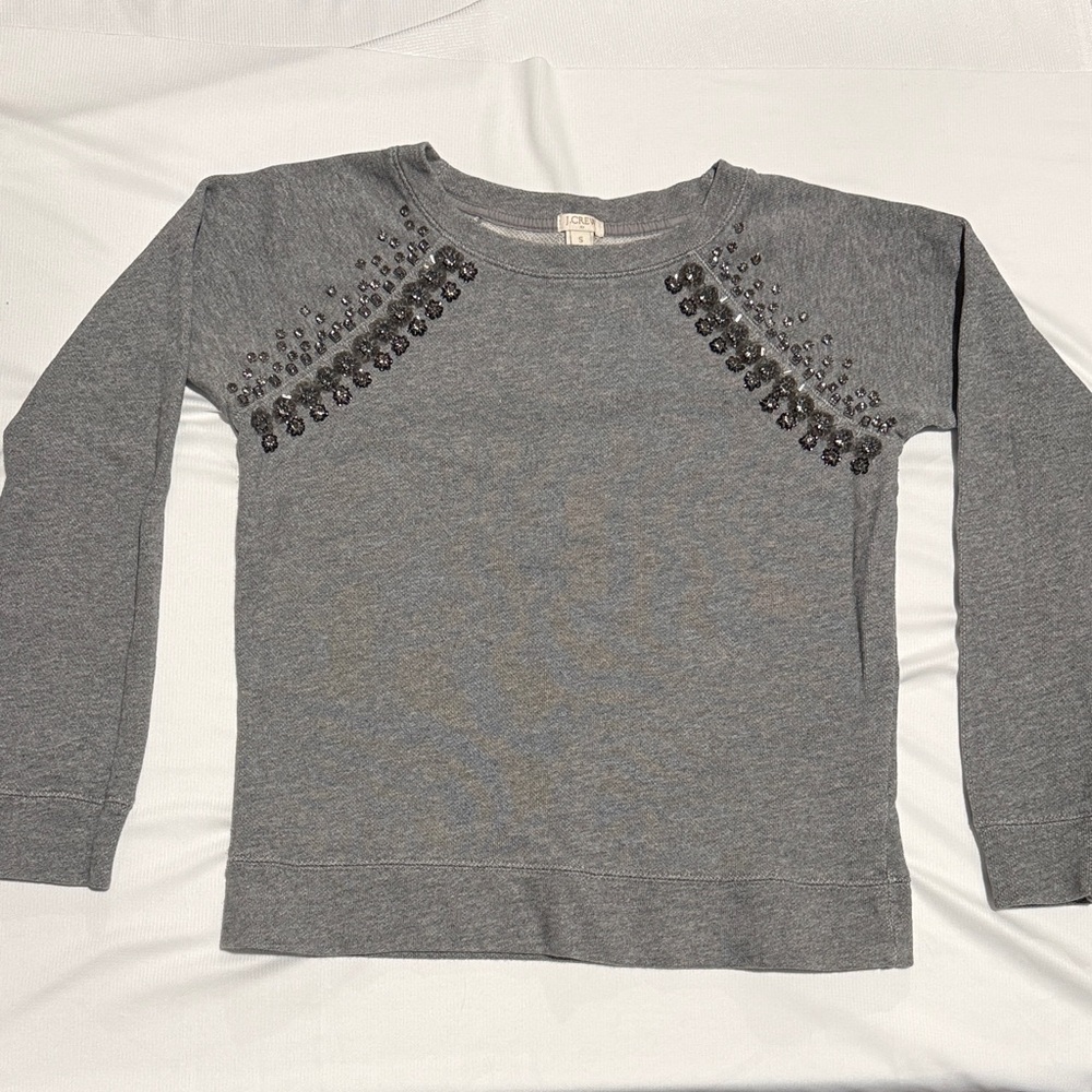 J.Crew Sweater Small 100% Cotton Rhinestone Flower Embellished Shoulder